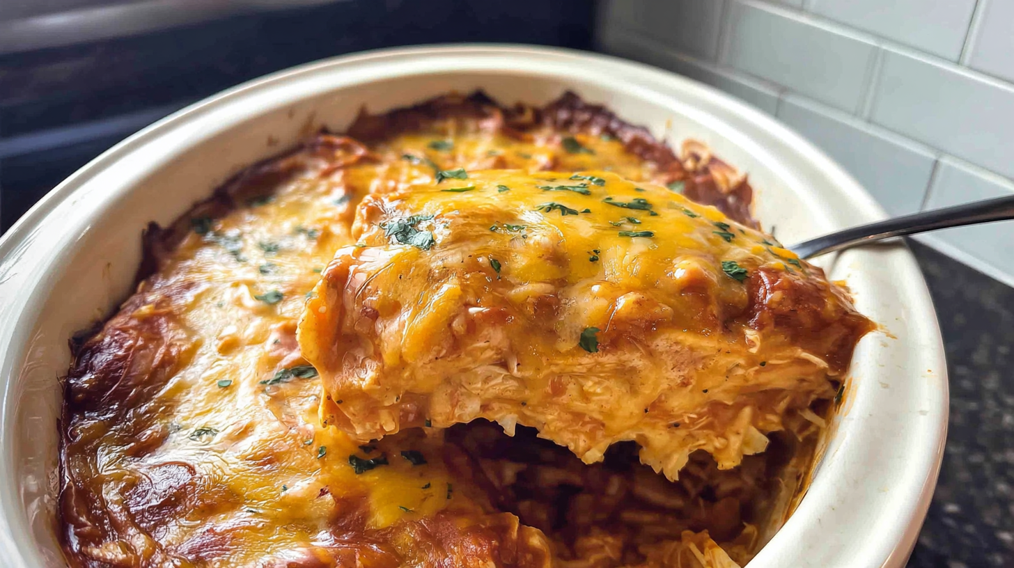 Crockpot Chicken Enchilada Casserole