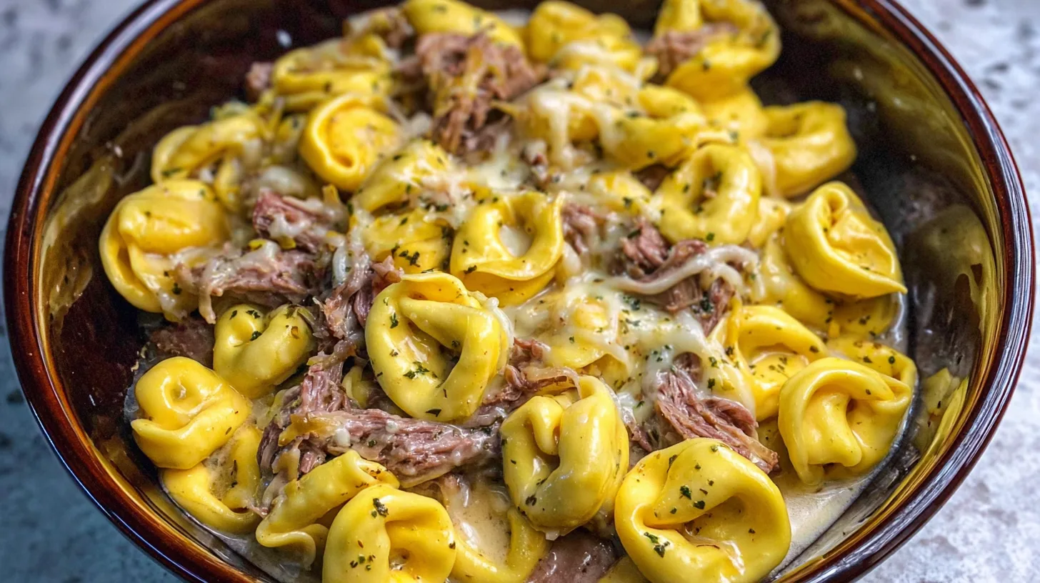 Slow Cooker Cheesesteak Tortellini