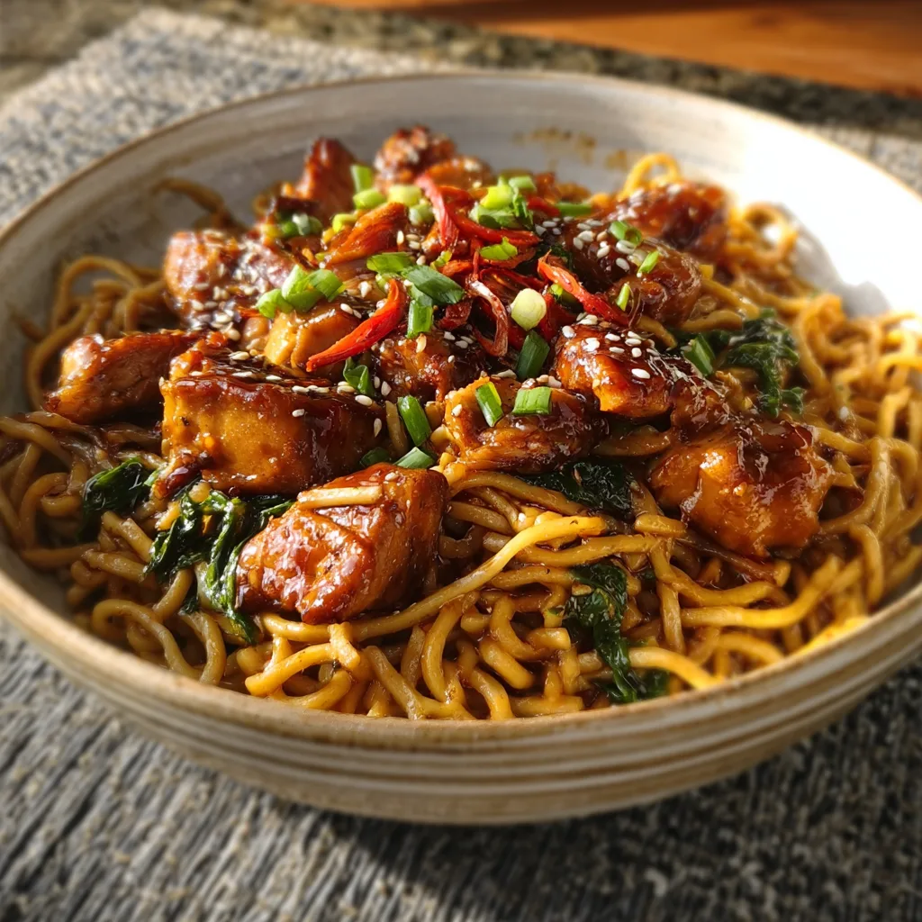 Sticky Garlic Chicken Noodles Recipe