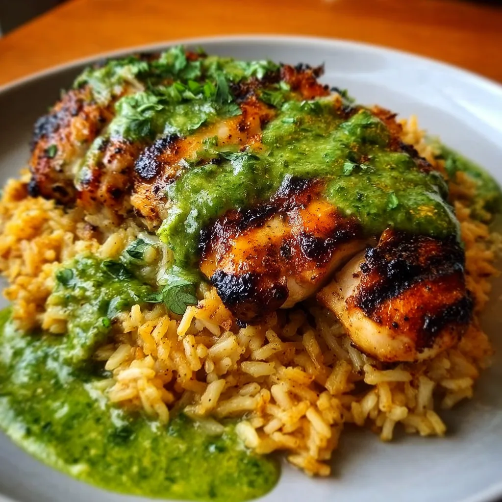 Peruvian Chicken and Rice with Green Sauce